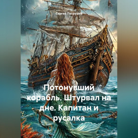 Потонувший корабль. Штурвал на дне. Капитан и русалка